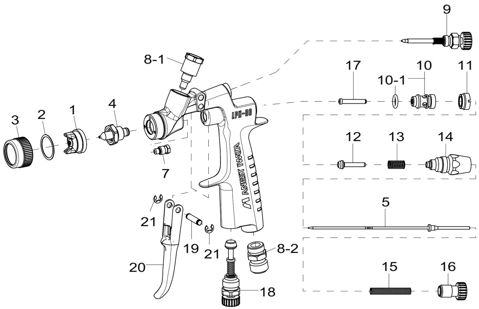 Anest Iwata LPH-80 Detail Gravity-Fed HVLP Spray Gun | Wood Finishes Plus