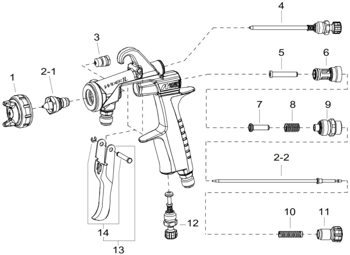 Anest Iwata Wider1L12G2P Compact PressureFed Conventional Spray Gun