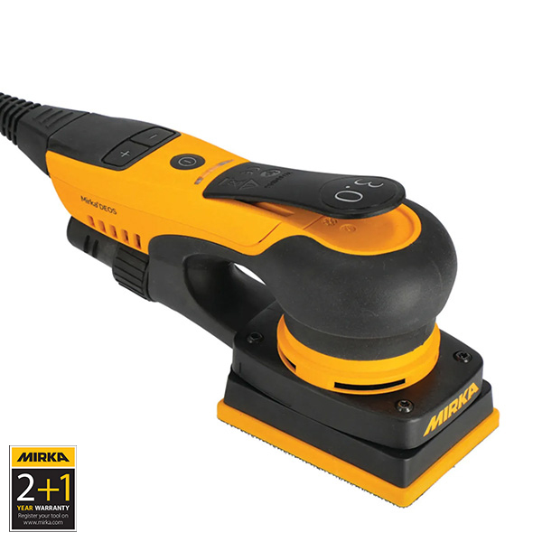 Mirka DEOS 343XCV 3″ x 4″ Orbital Dustless Finishing Sander 1/8″ (3mm Orbit) Wood Finishes Plus